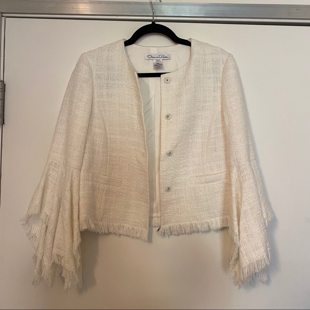 Oscar de la Renta white ivory tweed jacket coat 4 - Picture 2 of 6